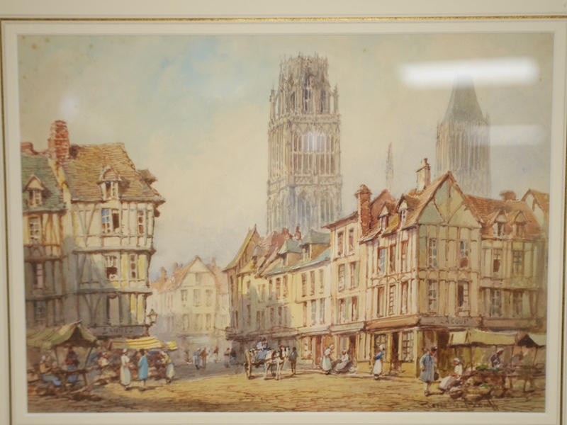 Pierre Le Boeuf (fl.1899-1920), three watercolours, comprising ‘Meaux, France’, ‘Rouen, The Butter Tower, France’ and ‘Chatillion’, each signed, details verso, 28 x 38cm. Condition - good